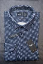 HUGO BOSS Hombre Hank Kent Viaje Ajustado Performance Vestido Elástico Camisa 37 - £47.93 GBP