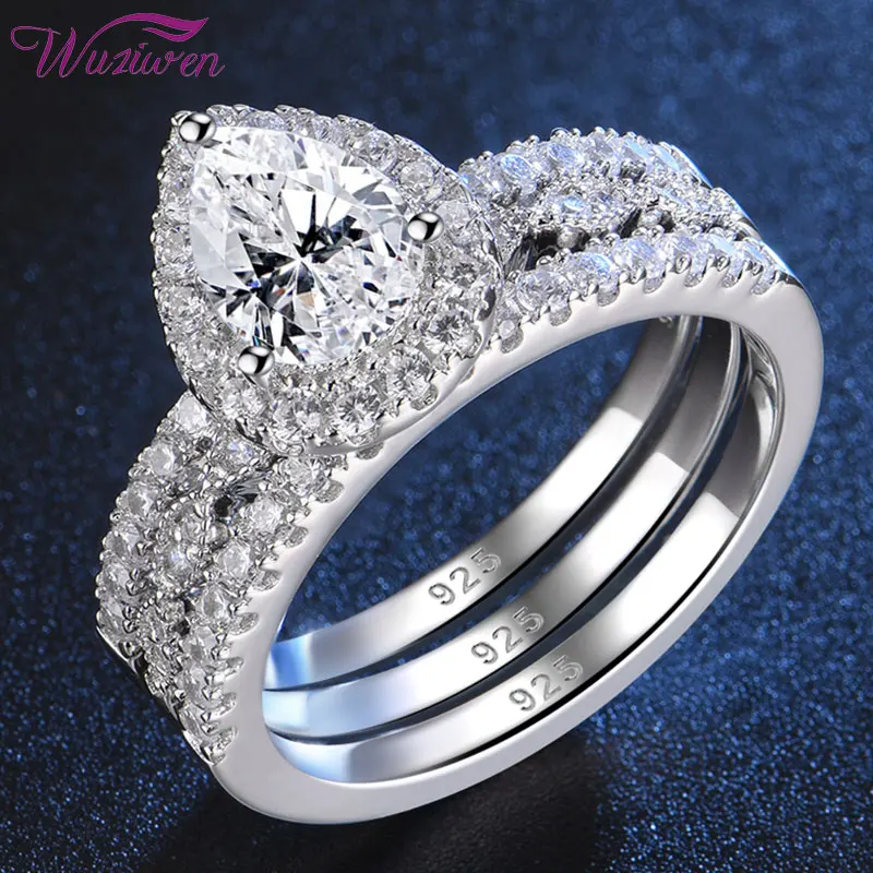 Multi Color 925 Sterling Silver Wedding Engagement Rings Set for Women Pear Shap - £59.15 GBP