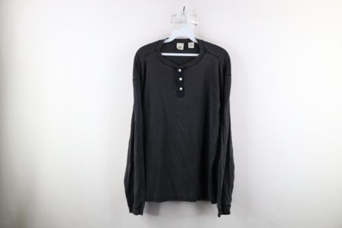 Vintage 90s Gap Mens Medium Faded Ribbed Knit Long Sleeve Henley T-Shirt Black - $49.45