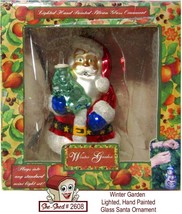 Vintage Winter Garden Lighted, Hand Painted 5&quot; Santa Glass Christmas Ornament - £15.58 GBP