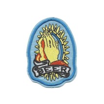 Praying For Beer Iron On Patch 3.5&quot; Pray Hands Worship Funny Embroidery Applique - £3.91 GBP