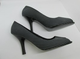 CHINESE LAUNDRY Peep Toe Heels Pumps Black with White Pin Striping sz 9M... - £15.94 GBP