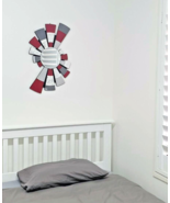 Contemporary Abstract Red Gray Mirror 29x19, Modern Fan Mirror Wall Art ... - $2,874.00 MXN