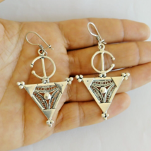 Moroccan Large Earrings Berber Sterling Silver Filigree Dangle Tazerzit ... - $922.67 MXN