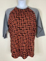LuLaRoe Womens Size 2XL Orange Geometric Henley T-Shirt 3/4 Sleeve - £5.68 GBP