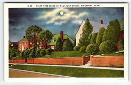 Night-Time Scene Moonlight Wautauga St Kingsport Tennessee Postcard Linen Unused - £14.99 GBP