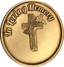 In Loving Memory Cross Rose Memorial Bronze Medallion Gift Coin Chip - $2.92 CAD
