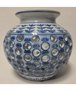 Large De Chang Tao Ci Blue &amp; White Floral  Porcelain Vase Scallop Holes 8&quot;H - $84.14