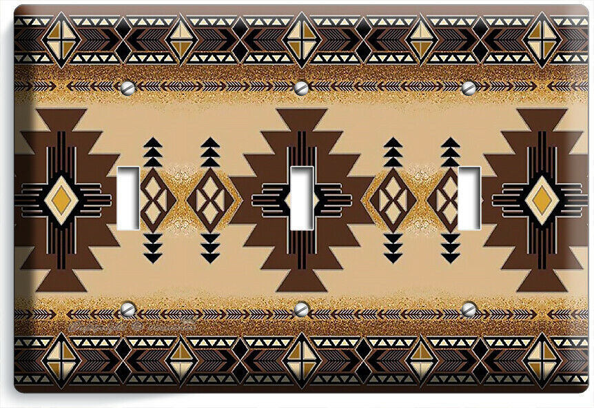 BROWN LATIN SOUTHWEST BLANKET PATTERN 3 GANG LIGHT SWITCH WALL PLATES ROOM DECOR