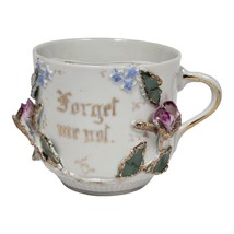 Antique Victorian Era German Mustache Coffee Cup &quot;Forget Me Not&quot; Gold Trim - $14.28