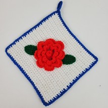 Vintage Hand Crochet Raised Red Flower Hot Pad 9 Inch - £8.44 GBP