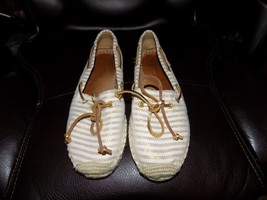 SPERRY Top-Sider KATAMA Gold striped CANVAS Slip On Espadrille Shoes Siz... - $40.15