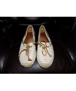 SPERRY Top-Sider KATAMA Gold striped CANVAS Slip On Espadrille Shoes Siz... - $68.64 CAD