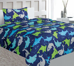 KIDS BEDSHEET SET TWIN PRINTED DESIGN MICROFIBER FLAT FITTED SHEET PILLO... - £27.96 GBP