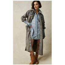 New Free People Anna Lou Denim Duster $168 X-SMALL Washed Out Blue - £98.13 GBP