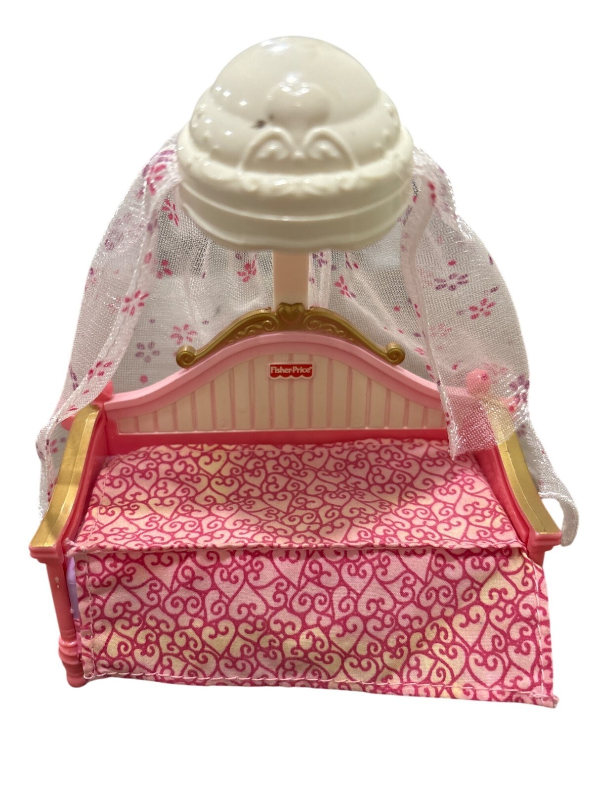 Fisher-Price Dollhouse Canopy Bed Pink &amp; Gold Decorative Veil - $9.60