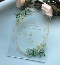 10pcs Greenery Acrylic Wedding Invitations,Gold Ink Custom Acrylic Invit... - £25.13 GBP