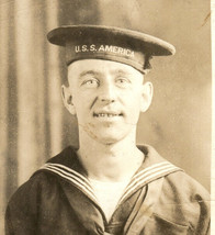 WWI USS America US Navy Sailor Cap Tally RPPC Real Photo Postcard Vintage - £27.60 GBP
