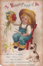 Ellen Clapsaddle Valentine&#39;s Day Young Victorian Girl Boy Straw Hat Postcard E19 - £5.35 GBP