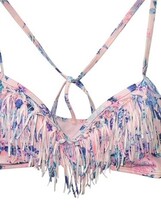 LA Hearts Bikini Top Small Pink Floral Fringe Strappy Boho Swim image 3