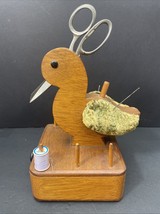 Vintage Wooden Bird Duck Sewing Caddy w/ Drawer, Scissors &amp; Pin Cushion ... - $52.25