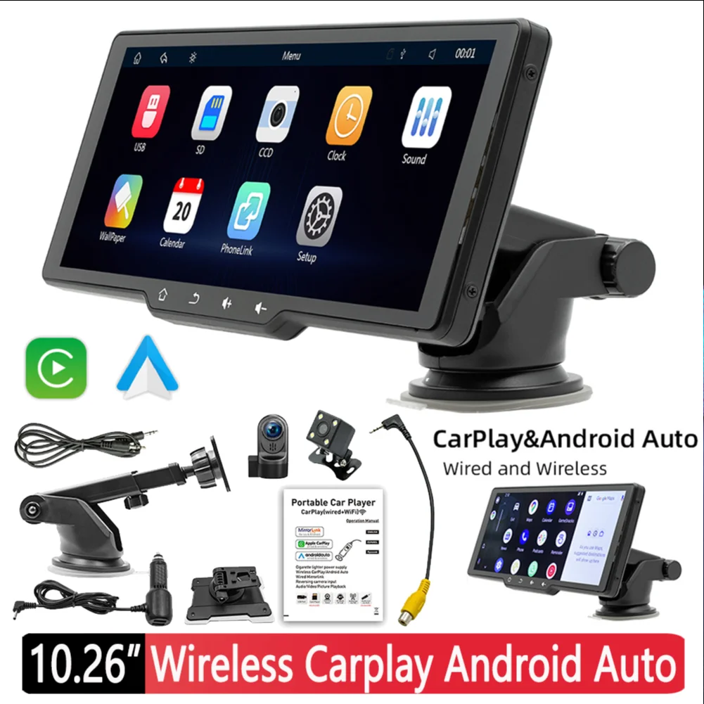10.26 Inch Multimedia Player HD Touchscreen Wireless Carplay Android Auto - £13.78 GBP