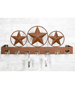 Rustic Western Triple Lone Star Circles Metal Wall Key Hooks Decor Plaque - $31.99