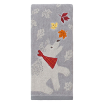 NEW Puppy Dog &amp; Fall Leaves Jacquard Hand Towel gray embroidered 16 x 25... - £7.02 GBP