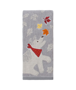 NEW Puppy Dog &amp; Fall Leaves Jacquard Hand Towel gray embroidered 16 x 25... - £7.04 GBP