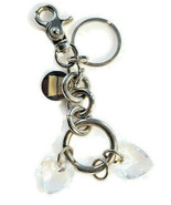 KATHY Key Chain Ring with Charm Crystal Clear Glass Hearts 4&quot; - £10.40 GBP