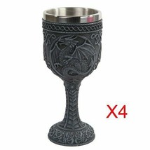 Set of 4 Medieval Dragon Wine Goblet Chalice Resin Body Stainless Steel ... - £58.84 GBP