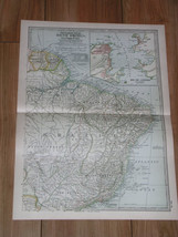 1897 Antique Dated Map Of Brazil Suriname French Guiana Rio De Janeiro Inset Map - £21.09 GBP