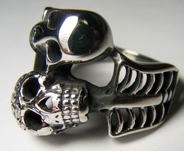 Wrapped Around Skeletons Stainless Steel Ring Size 8 - S-552 Biker Bones Skull - £5.93 GBP