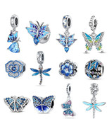 925 Sterling Silver Blue Murano Bead Pansy Flower Dangle Charm Necklace ... - €11,63 EUR