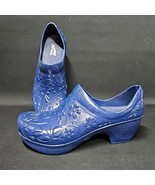 Dansko Pixie 6.5 Floral Molded Blue Rubber Clogs Slip Resistant Size 8.5... - $39.59