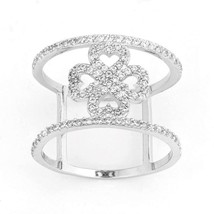 Sterling Silver Double CZ Wire with Center CZ Flower Wide Ring - £59.41 GBP