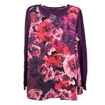 Isaac Mizrahi Womens Tunic Top Purple 1X Plus Floral Long Sleeve Pullove... - £14.80 GBP