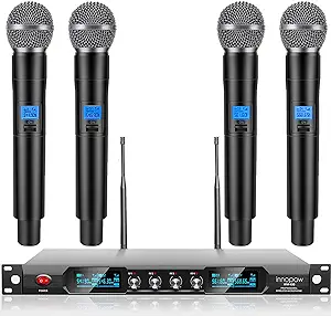4-Channel Wireless Microphone System, Quad Uhf Metal Cordless Mic, 4 Han... - $368.99