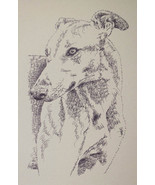 Greyhound dog art portrait drawing two PRINT 49 Kline adds dog&#39;s name fr... - $49.45