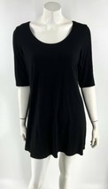 Eileen Fisher Dress Size Large Black Solid Half Sleeve Stretch Casual Womens - $49.50