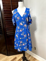 Cold &amp; Sky Womens Wrap Dress Blue Multicolor Floral Lined Short Sleeve S - £9.08 GBP