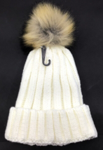Womens Knit Beanie Adult Size With Fake Fur PomPom Winter Gear White New - £10.98 GBP