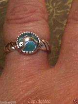 Lab CREATED Teal Color Cats Eye ESTATE Dolphin 925 Sterling Silver Size 8.5 - £26.10 GBP