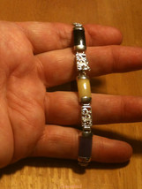 Estate Curved Natural Jade &amp; Onyx Link Bracelet 925 Sterling Silver 7.75... - $49.00