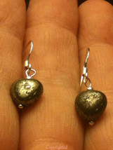 925 Sterling Silver PETITE Handmade Natural Pyrite Heart Dangle Earrings - $9.99