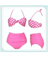 Pink Polka Dot Retro 60&#39;s Stlye High Waist 2 Pc Bathing Suit W/ Cup Bra ... - £44.61 GBP