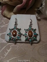 Turquoise Coral Mother of Pearl MOP Polished Wood Dangle Earrings .925 S... - $41.00