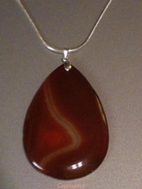 .925 Sterling Silver LARGE Natural Orange Onyx Agate Pendant with Neckla... - $52.00