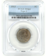 1913 5C Buffalo Nickel Type 2 Graded by PCGS MS64 Uncirculated - $262.33