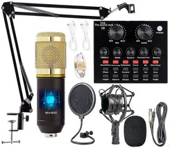 Podcast Equipment Bundle: Bm-800 Mic Kit With Live Sound Card, Metal, Gold). - £39.30 GBP